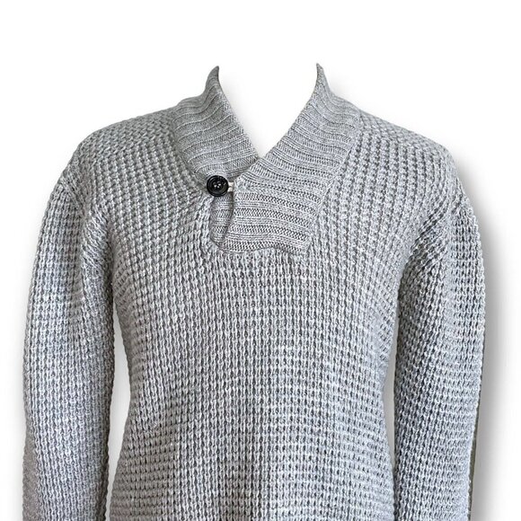 Celtic & Co Mens Gray Wool Shawl Collar Sweater Sz L Chunky Knit Made in England - Picture 2 of 6